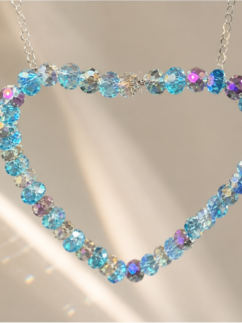 Crystal Heart SunCatcher in Aqua Blue by